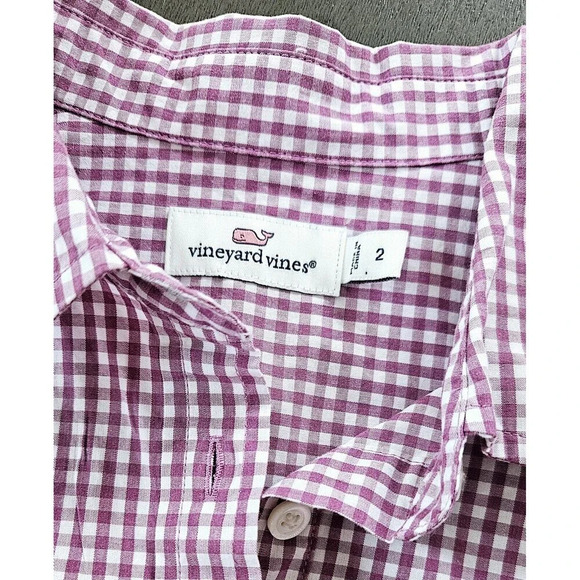 Vineyard Vines Women's Purple Gingham Shirt 1/2 Button Front Collared Size 2 - Picture 12 of 12